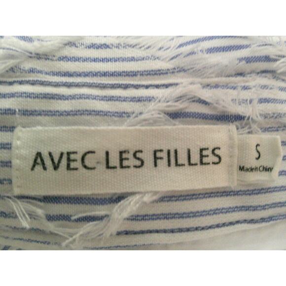 Avec Les Filles Blue Pinstriped Dimond Detail Over Stitch Boho Shirt Dress Small - Picture 9 of 11